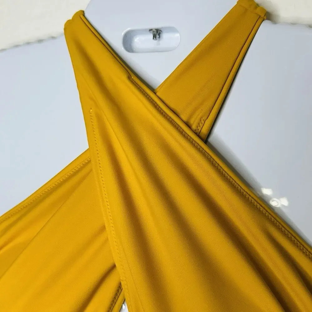 Andrea Iyamah Nayo One Piece Swimsuit yellow Halter Cut Out Spring Break Medium